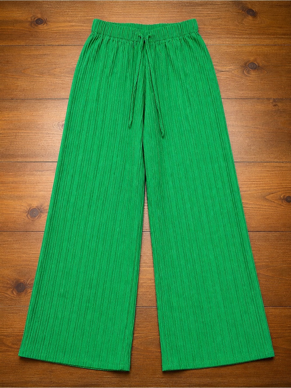 SHEIN Bright Green Wide-Leg Ribbed Knit Pants